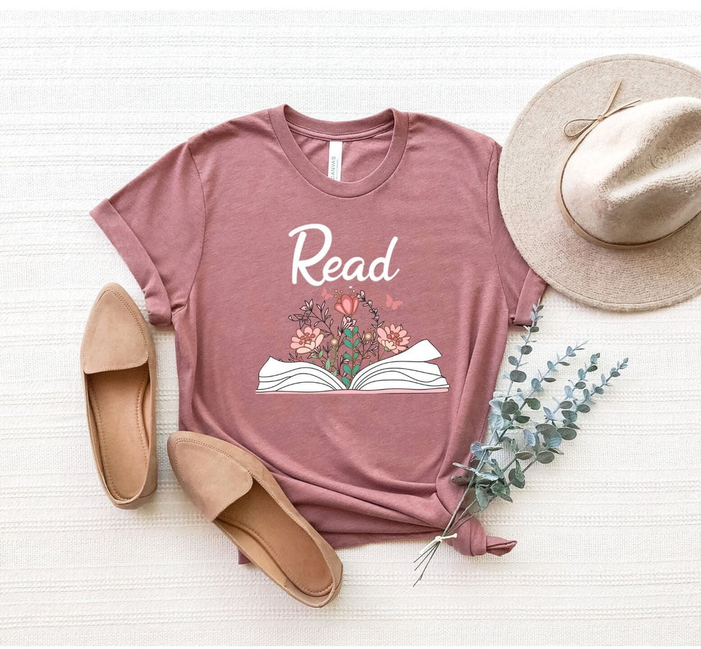 Read Floral Book Reading Book Wildflowers Book Read Book Tee Reading Time Librarian Teacher