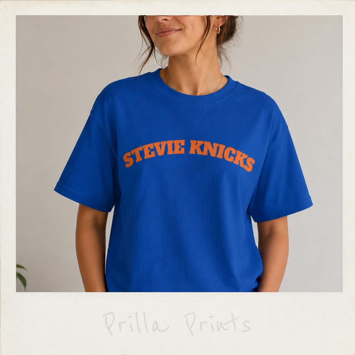 Stevie Knicks Oversized Fit Retro Arch Lettering Basketball Name Tee Celebrity Inspired Nba