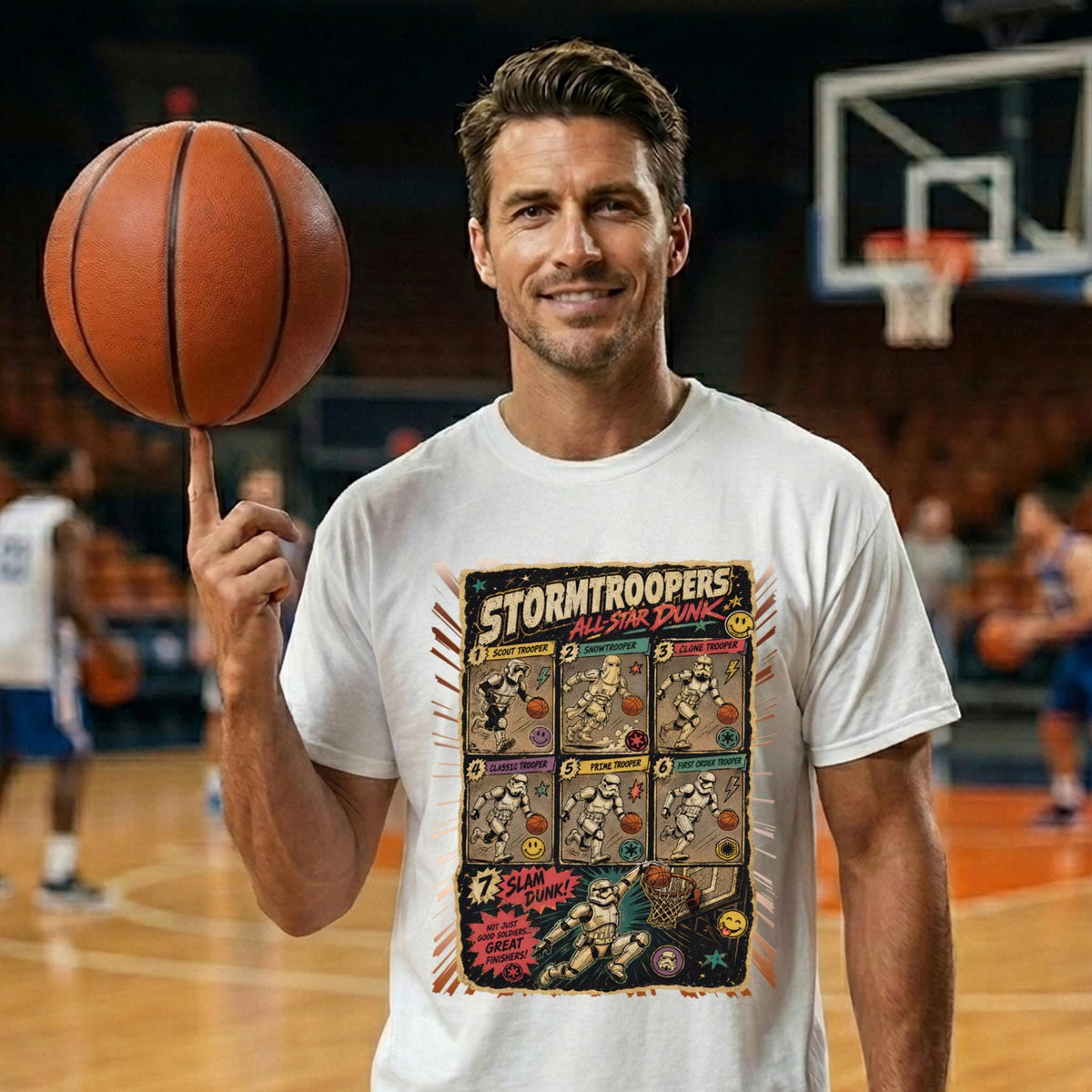 Troopers Basketball Star Dunk Dark Side Soldiers Parody Vintage Pop Culture Tee