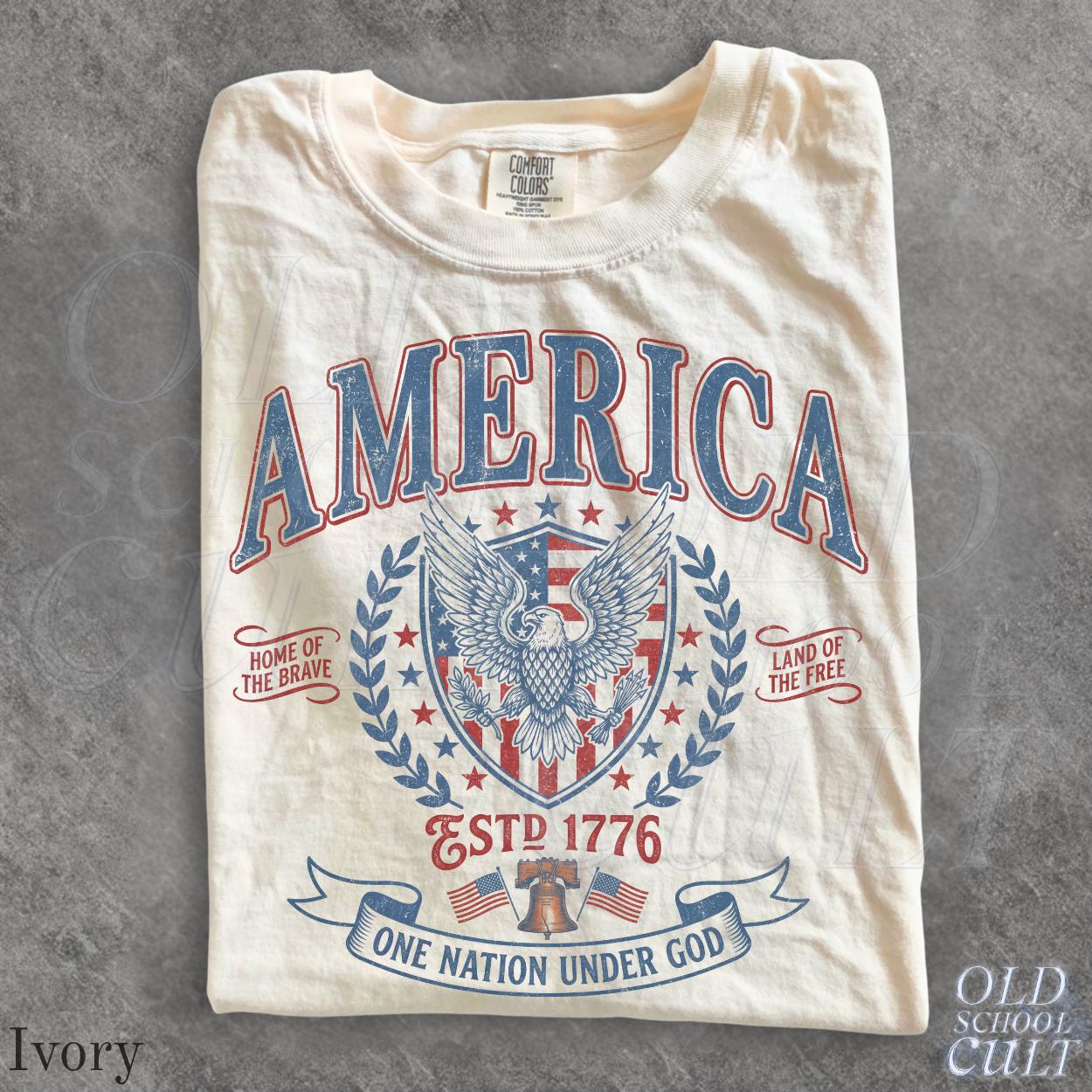 Vintage America Patriotic Eagle Usa Independence Day Tee Fourth July Nation Under God Retro Usa
