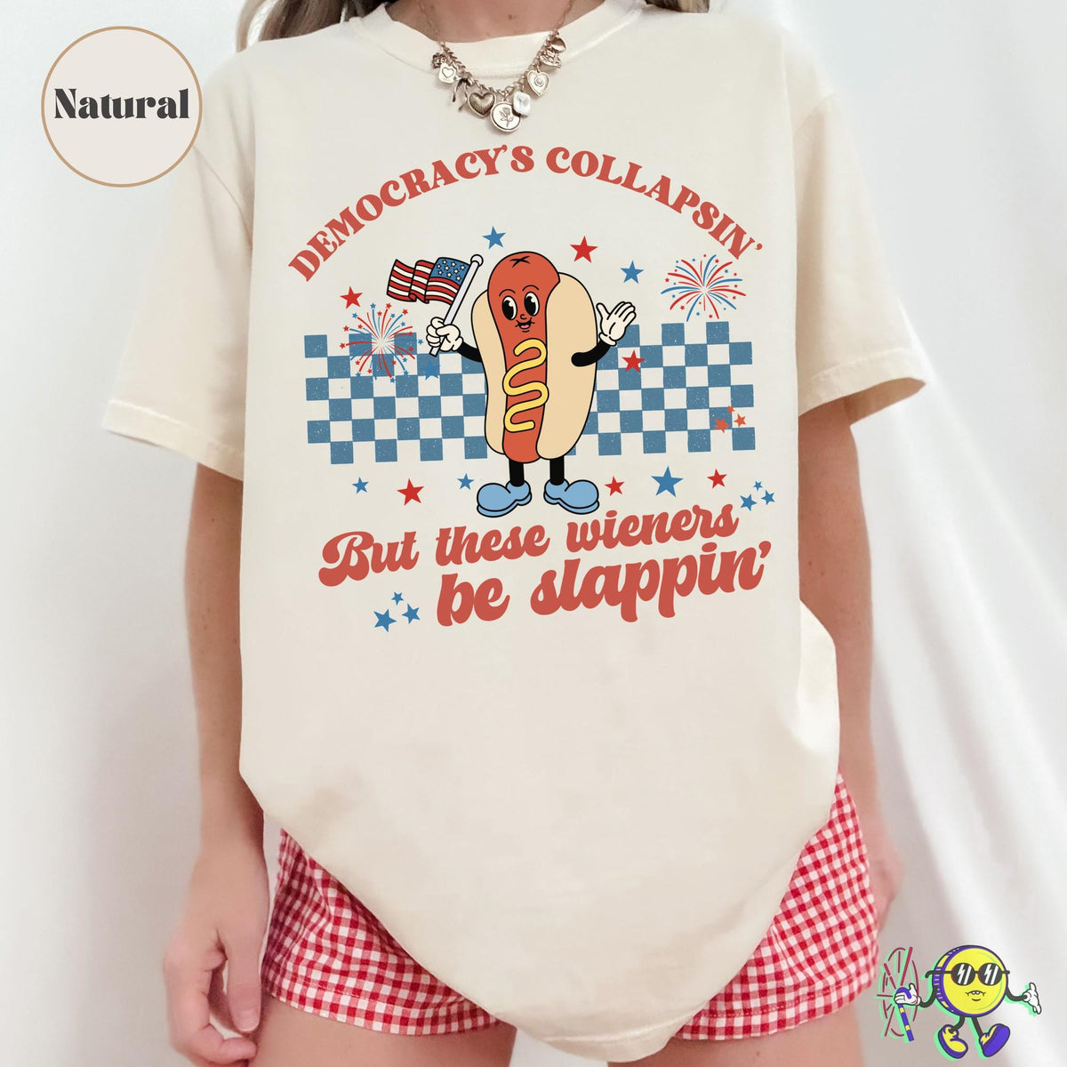Democracy'S Collapsin Wieners Slappin Groovy Liberal Fourth July Dog Glizzy Retro Mascot Anti Trump Leftist Humor