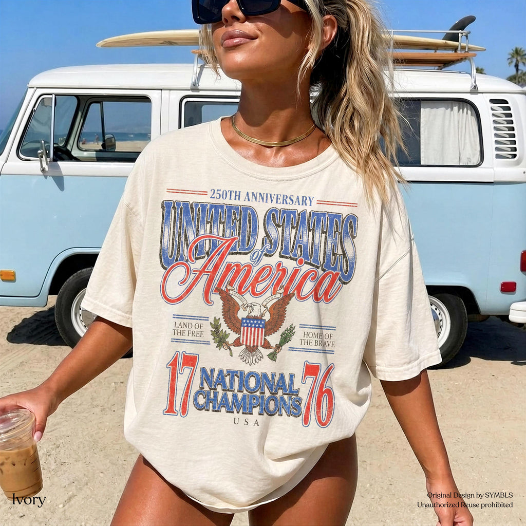 July 4th 1776 National Champions America 250th Anniversary Oversized Tee Distressed Americana