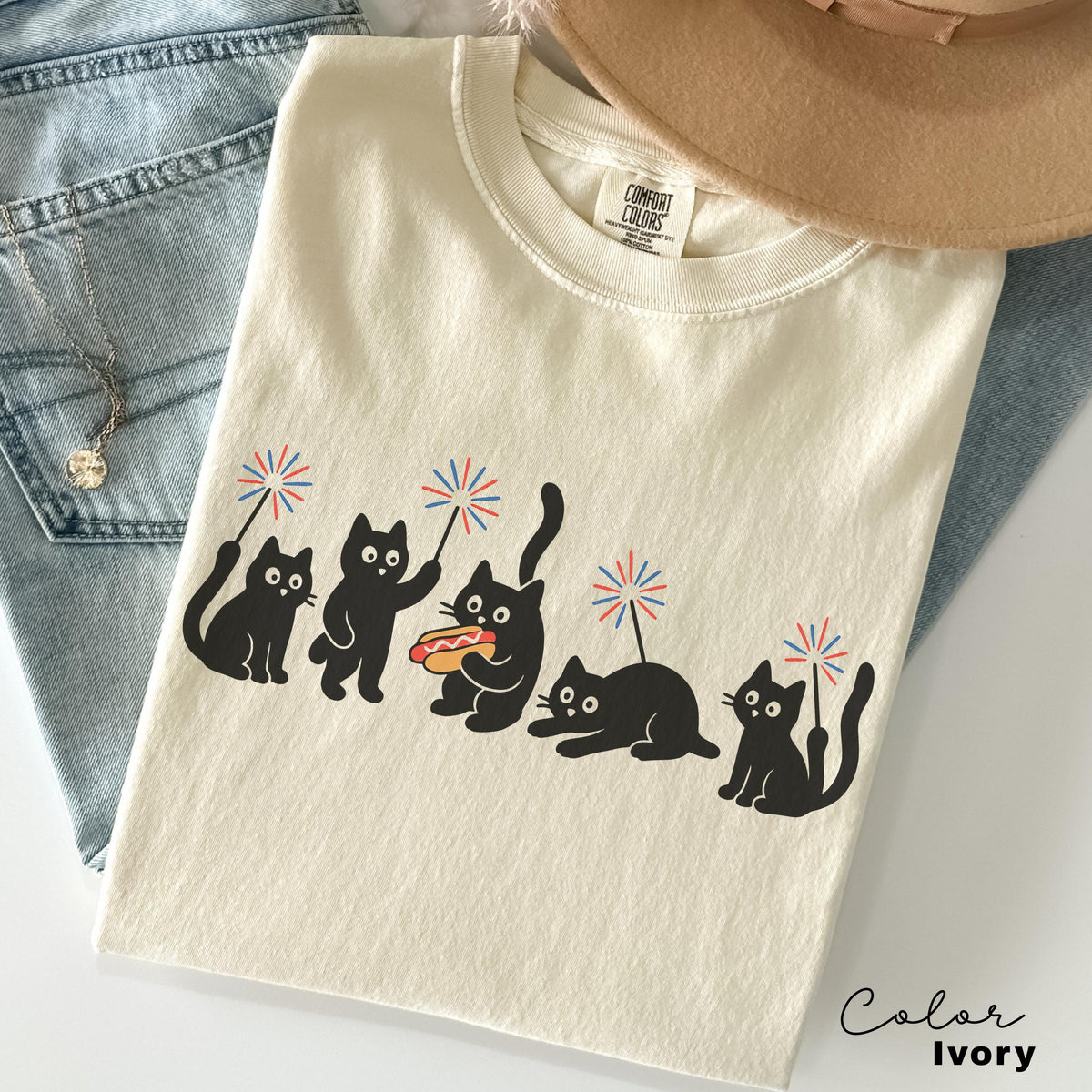 4th July Ca Cats Comfort Colors Cat Lovers Cat Mom Usa Patriotic Tee Black Cat Tee Kitten