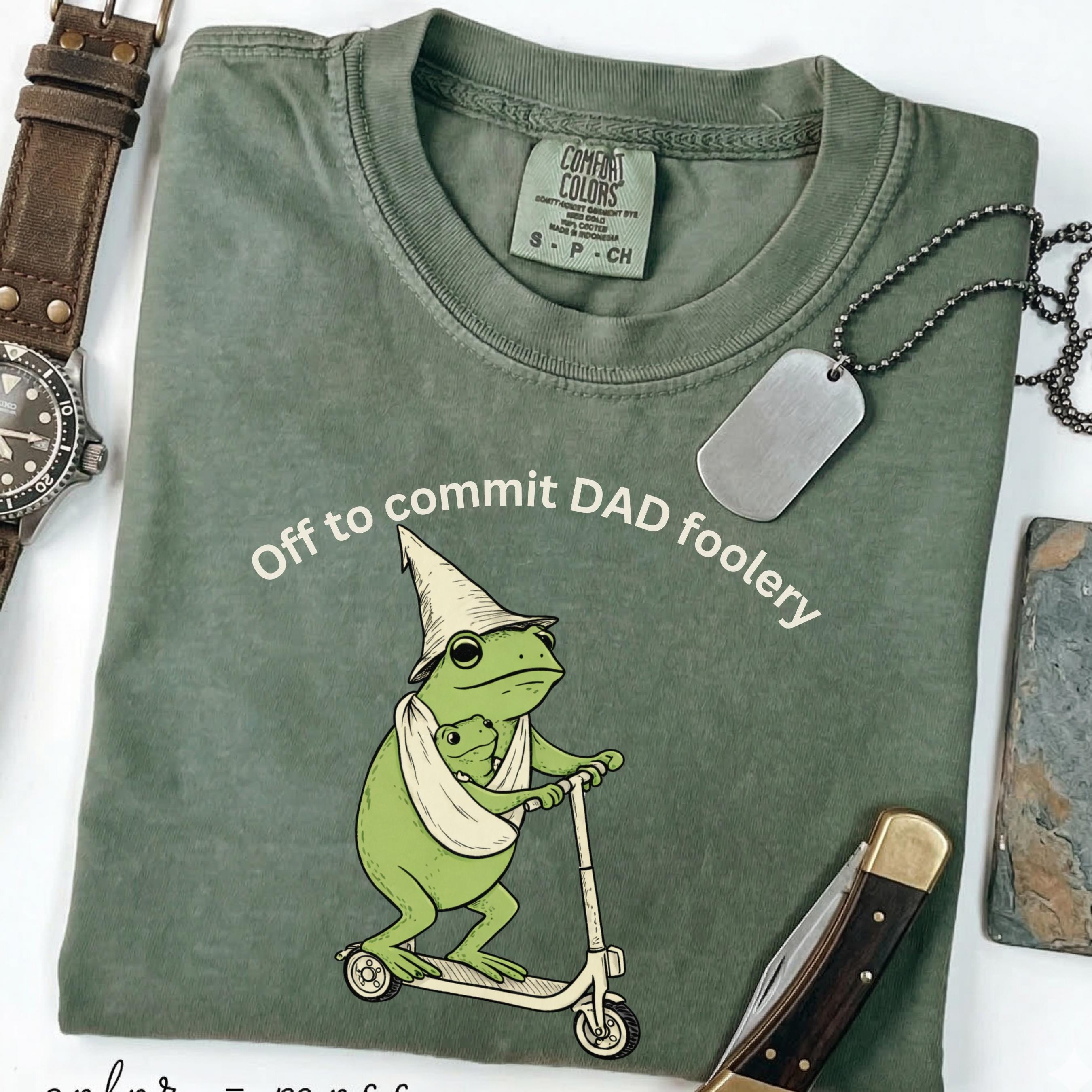Dad Frog Comfort Colors Off Commit Dad Foolery Frog Scooter First Time Dad Dada Pregnancy Reveal Tee