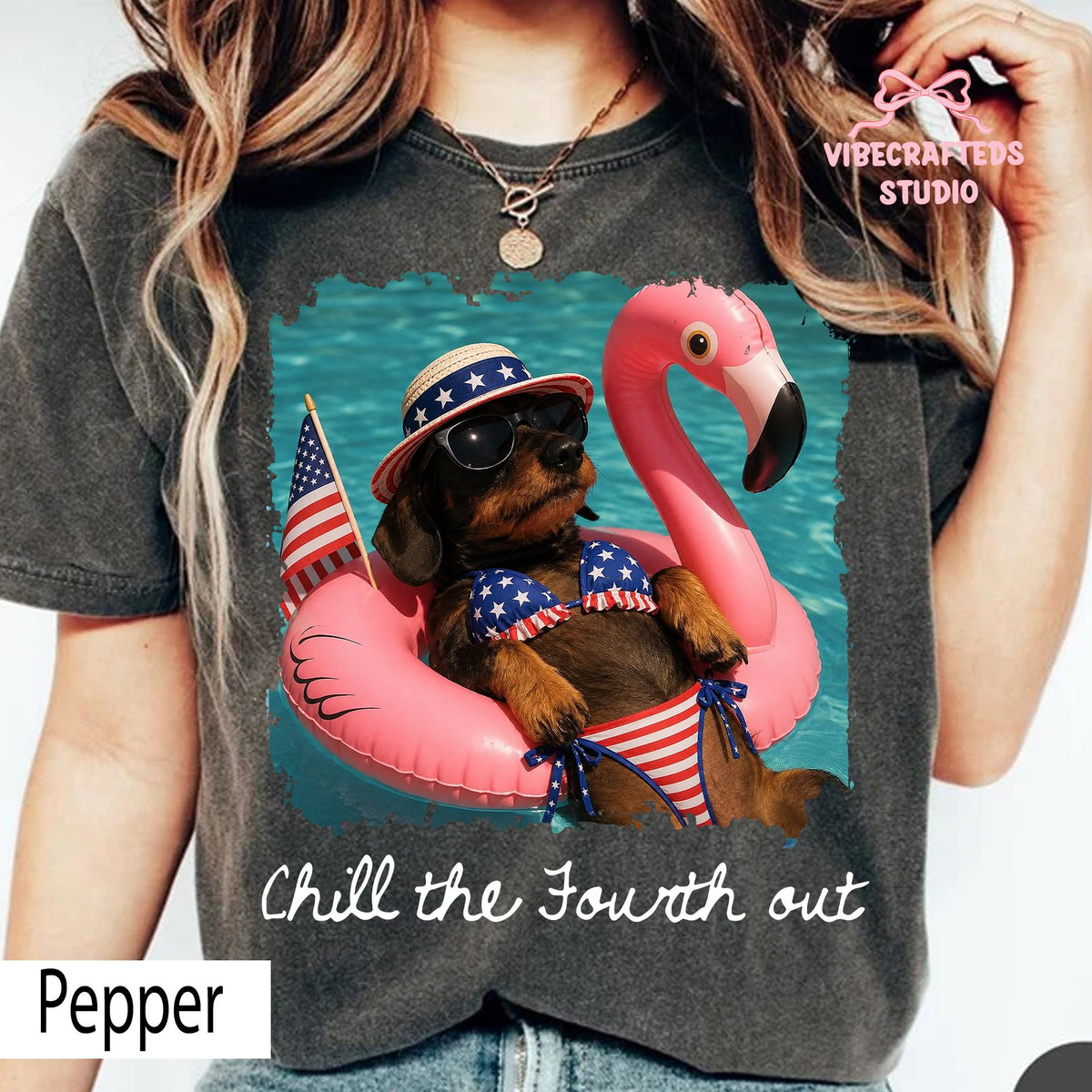 Chill Fourth Patriotic Dachshund Comfort Colors 4th July Tee Wiener Dog Usa Summer Pool Party Tee
