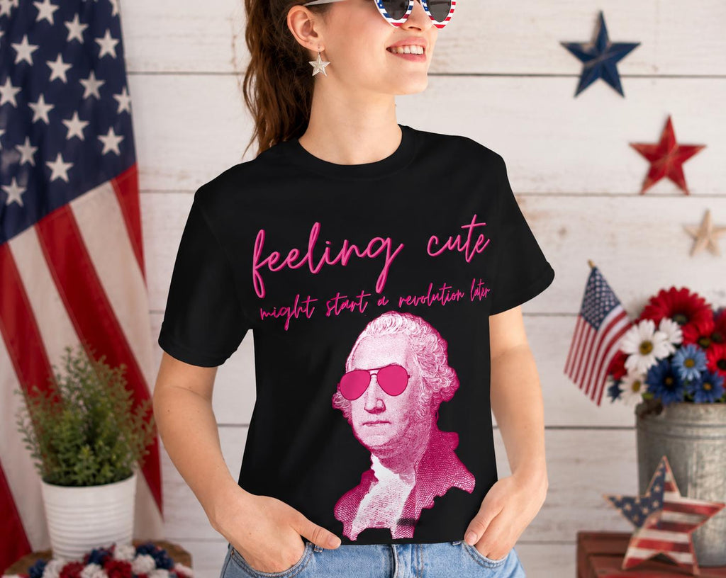 Washington Portrait Tee Pink Sunglasses Revolution Humor