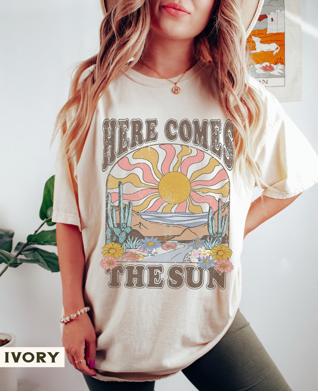 Here Comes Sun Comfort Colors Retro Desert Sunset Boho Western