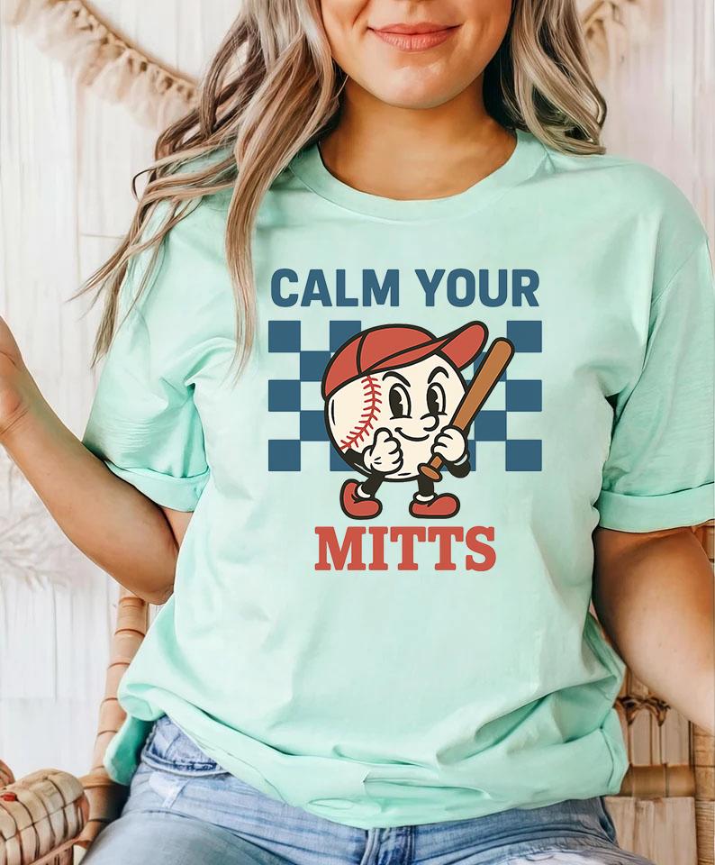 Baseball Calm Mitts Vintage Cartoon Retro Baseball Humor Tee Baseball Lovers Coach Player Tee