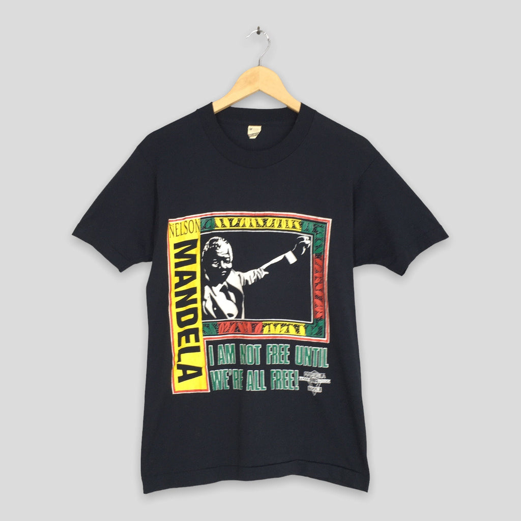 Vintage 80'S Nelson Mandela Black Community Medium Malcolm Am Free Until We'Re Free Human Rights Activist Tee Size