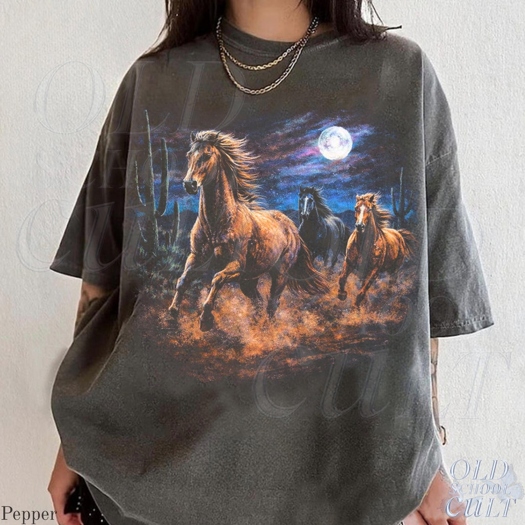 Wild Horses Vintage 90s Retro Moonlit Running Horse Tee