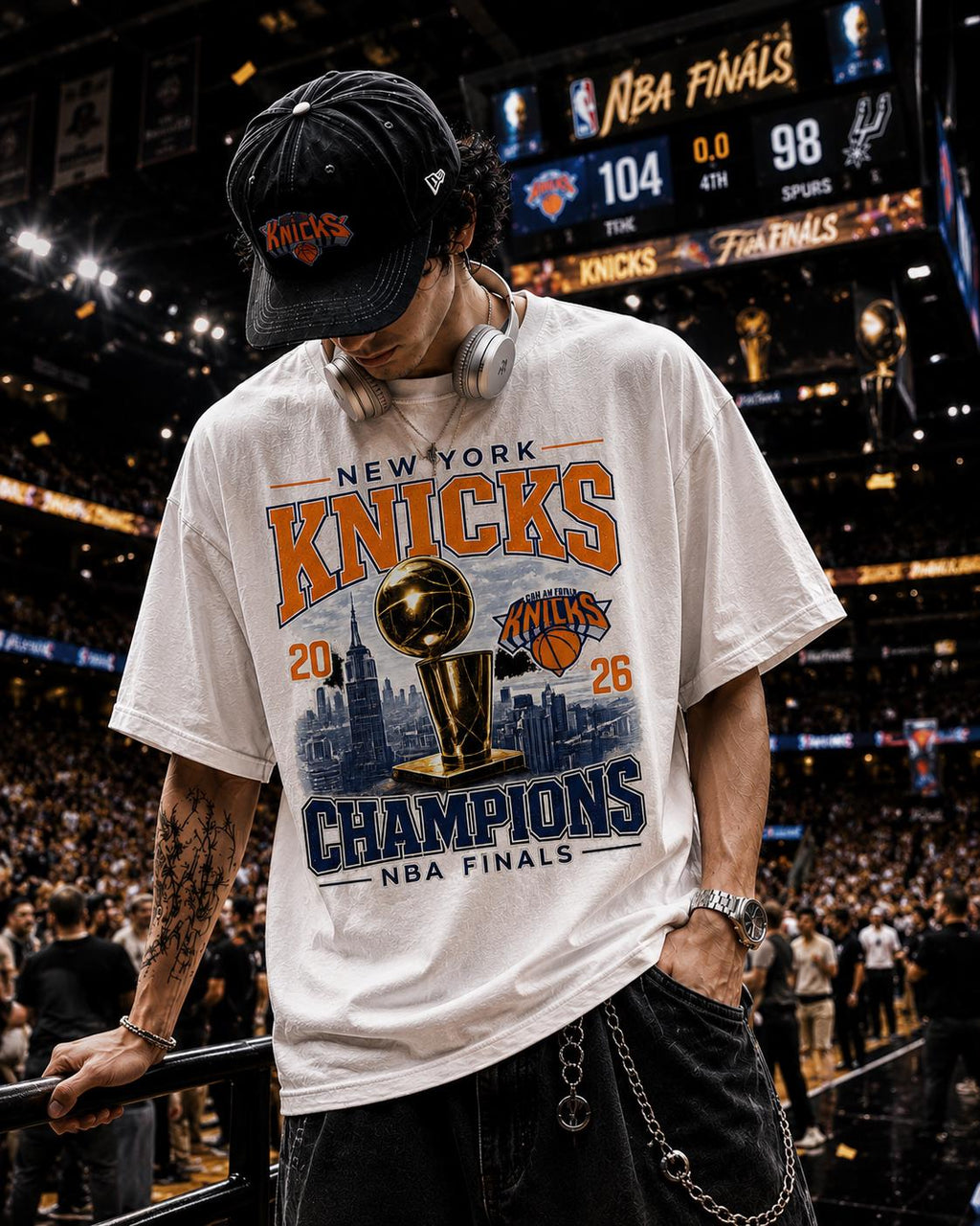York Knicks Champions Tee 2026 Nba Finals Trophy City Skyline