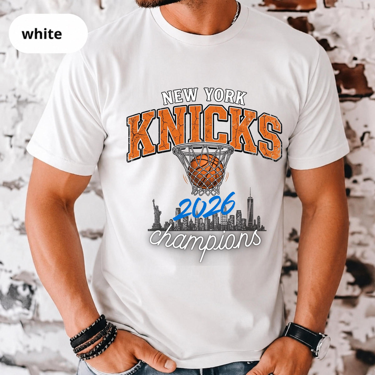York Knicks Basketball Retro 2026 Champions Tee Nyc Skyline Streetwear Distressed Sporty Urban Fan