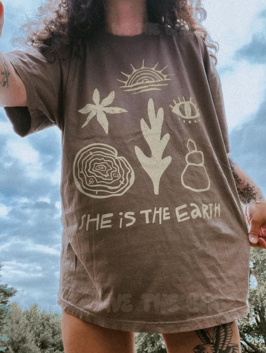 She Is the Earth Nature Granola Girl Graphic Tee - Espresso