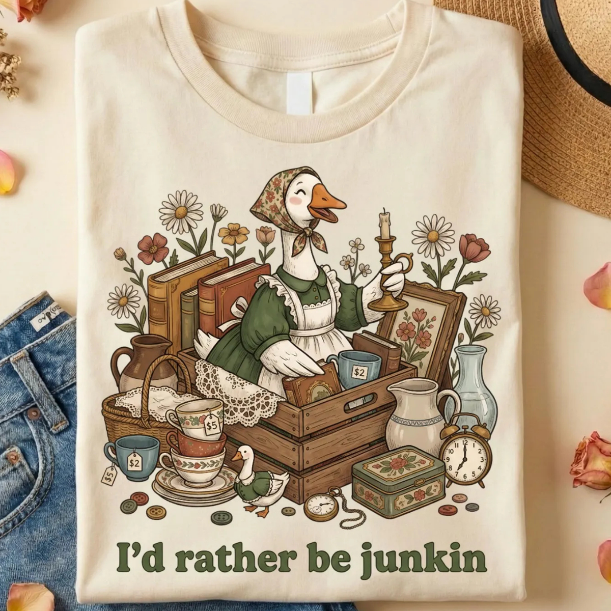 Id Rather Be Junkin Goose Unisex , , , Long Sleeve Tee