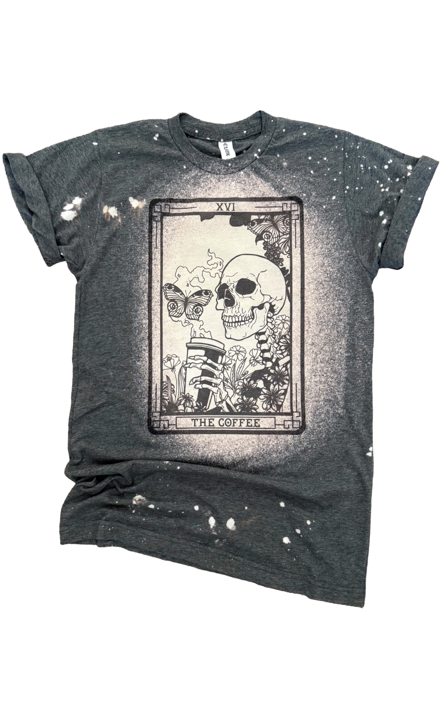 The Coffee - Skeleton Tarot Card Bleached Tee Unisex , , , Long Sleeve Tee