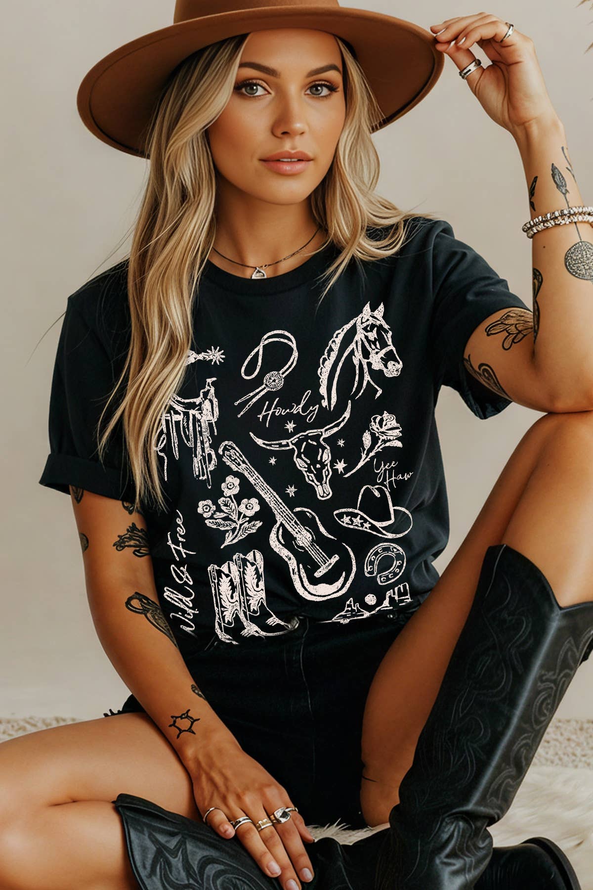 Women Western Graphic Print Short Sleeve Top Unisex , , , Long Sleeve Tee
