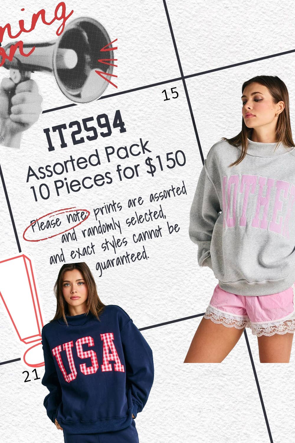 IT2594-Assorted | 10 Pcs For $150 / Random Mix Unisex , , , Long Sleeve Tee