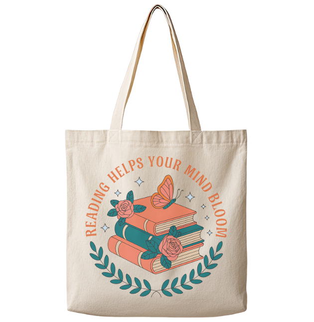 Reading Helps Your Mind Bloom - Canvas Tote Bag Unisex , , , Long Sleeve Tee