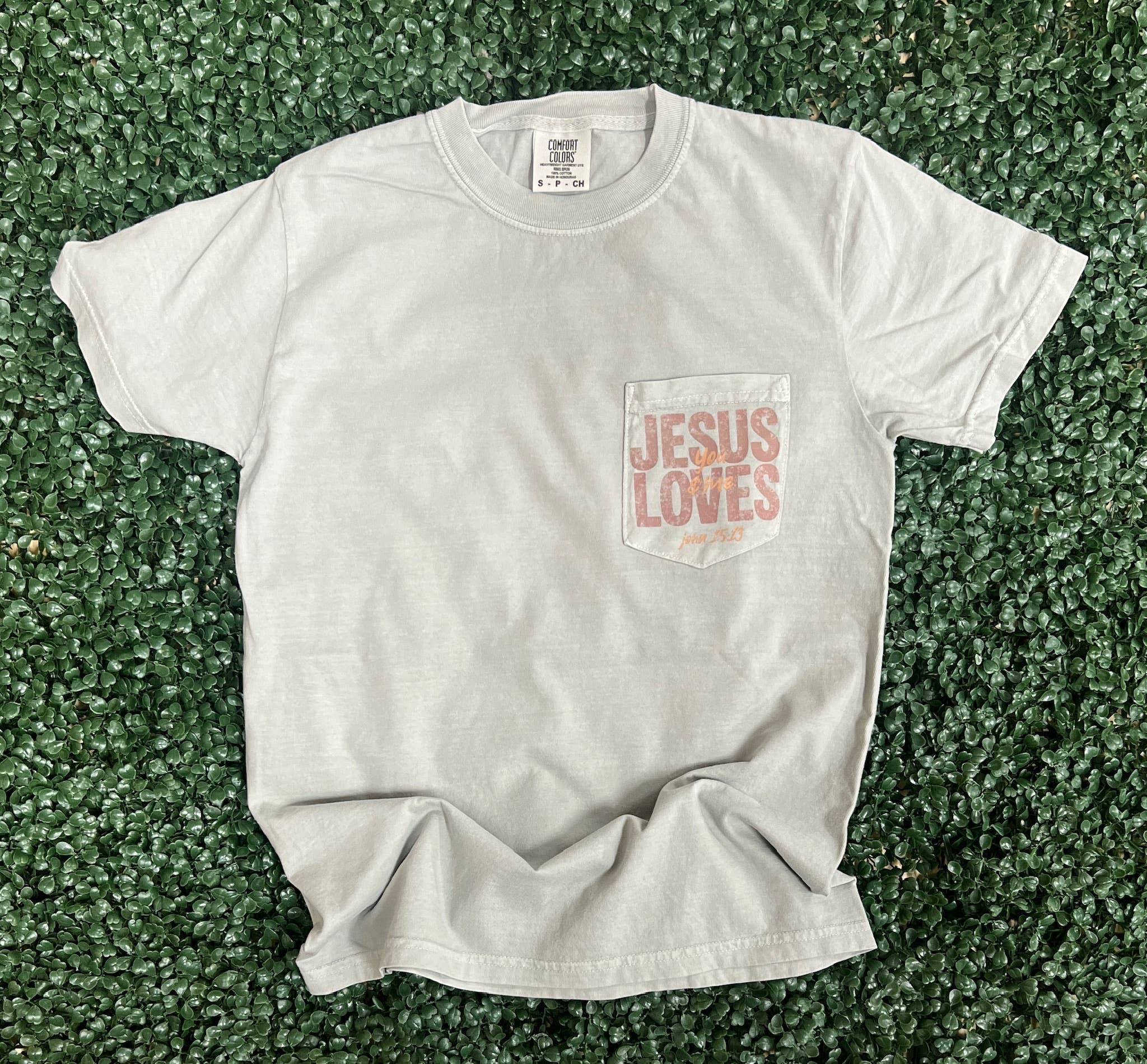 Jesus Loves You and Me On Comfort Colors Bay Pocket Tee Unisex , , , Long Sleeve Tee