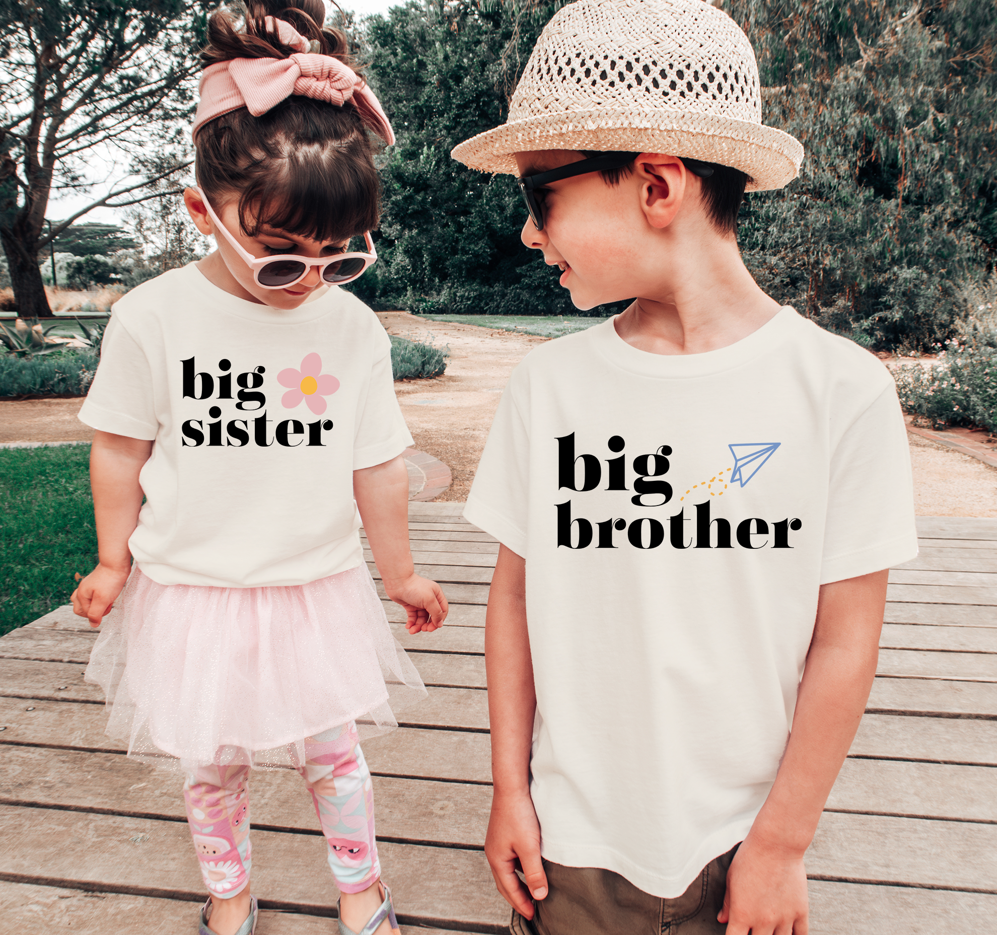 Big Sister and Brother Shirts, Flower and Airplane Unisex , , , Long Sleeve Tee
