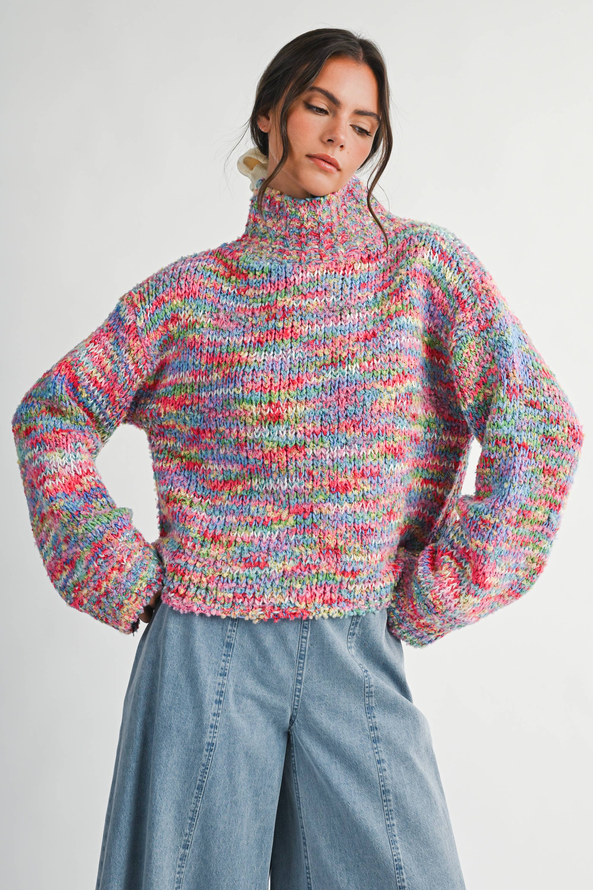 3320IK Chunky Marled Turtleneck Sweater Unisex , , , Long Sleeve Tee