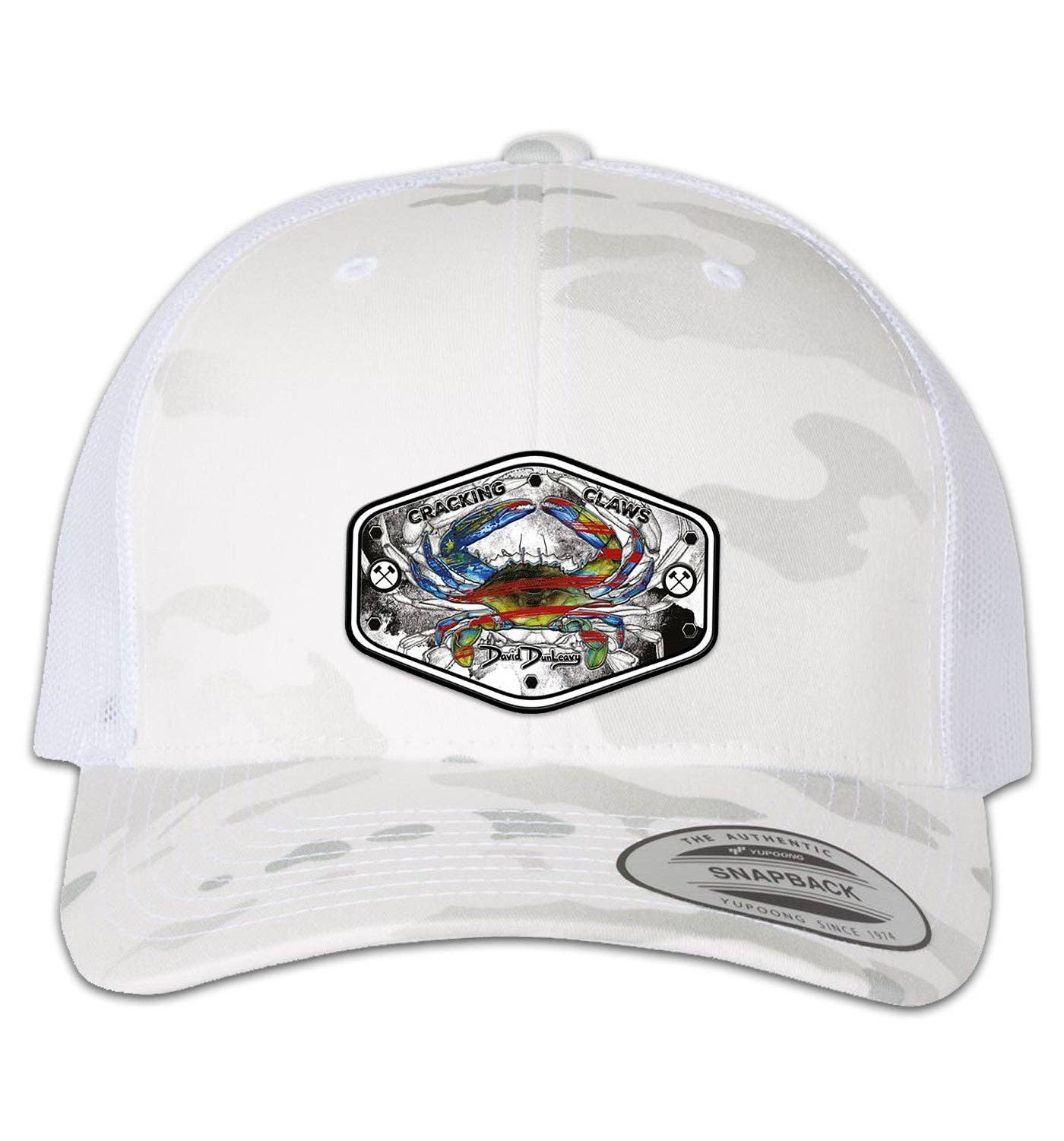 American Blue Crab 6 Panel Trucker Snap Back Mulitcam Alpine White Hat Unisex , , , Long Sleeve Tee