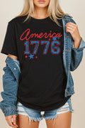 Women America Graphic Print Short Sleeve Top Unisex , , , Long Sleeve Tee