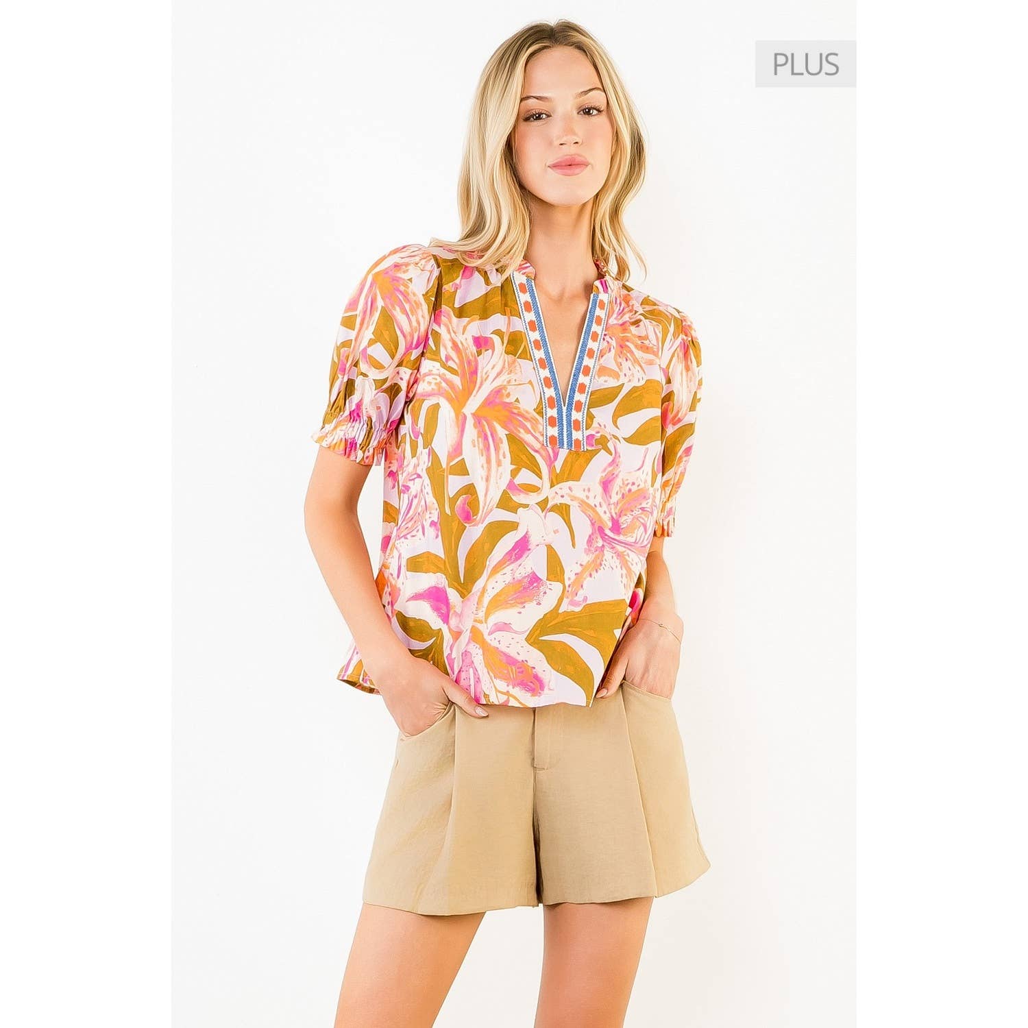 /Size Xl/ Ruffled Sleeve Floral V-Neck Top Unisex , , , Long Sleeve Tee