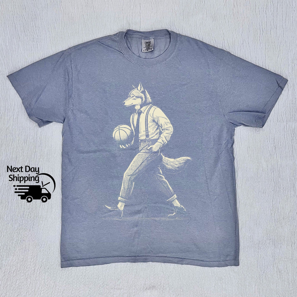 Retro Wolf Man Basketball 90s Basketball Lovers Vintage Vintage 90s Washed Distressed Basketballer
