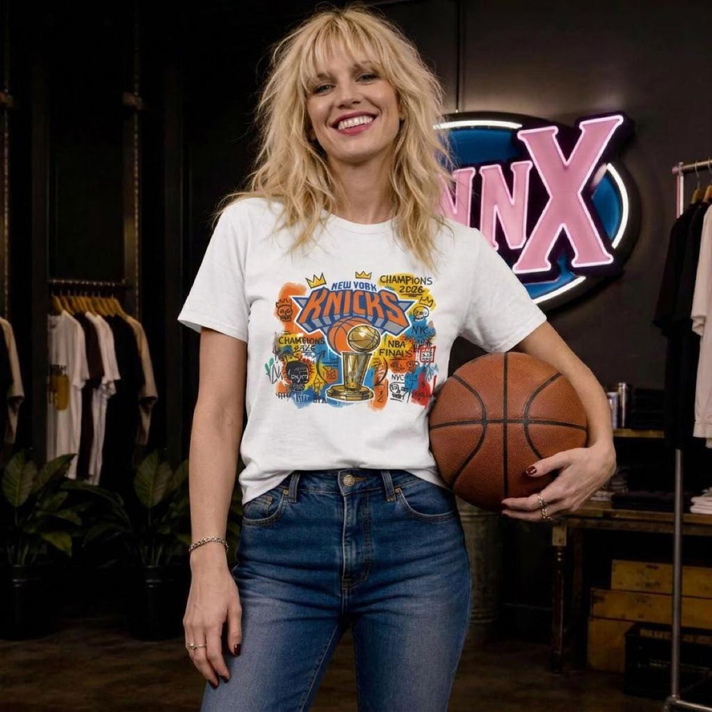 York Knicks Champions 2026 Basquiat Street Art Influence Tee