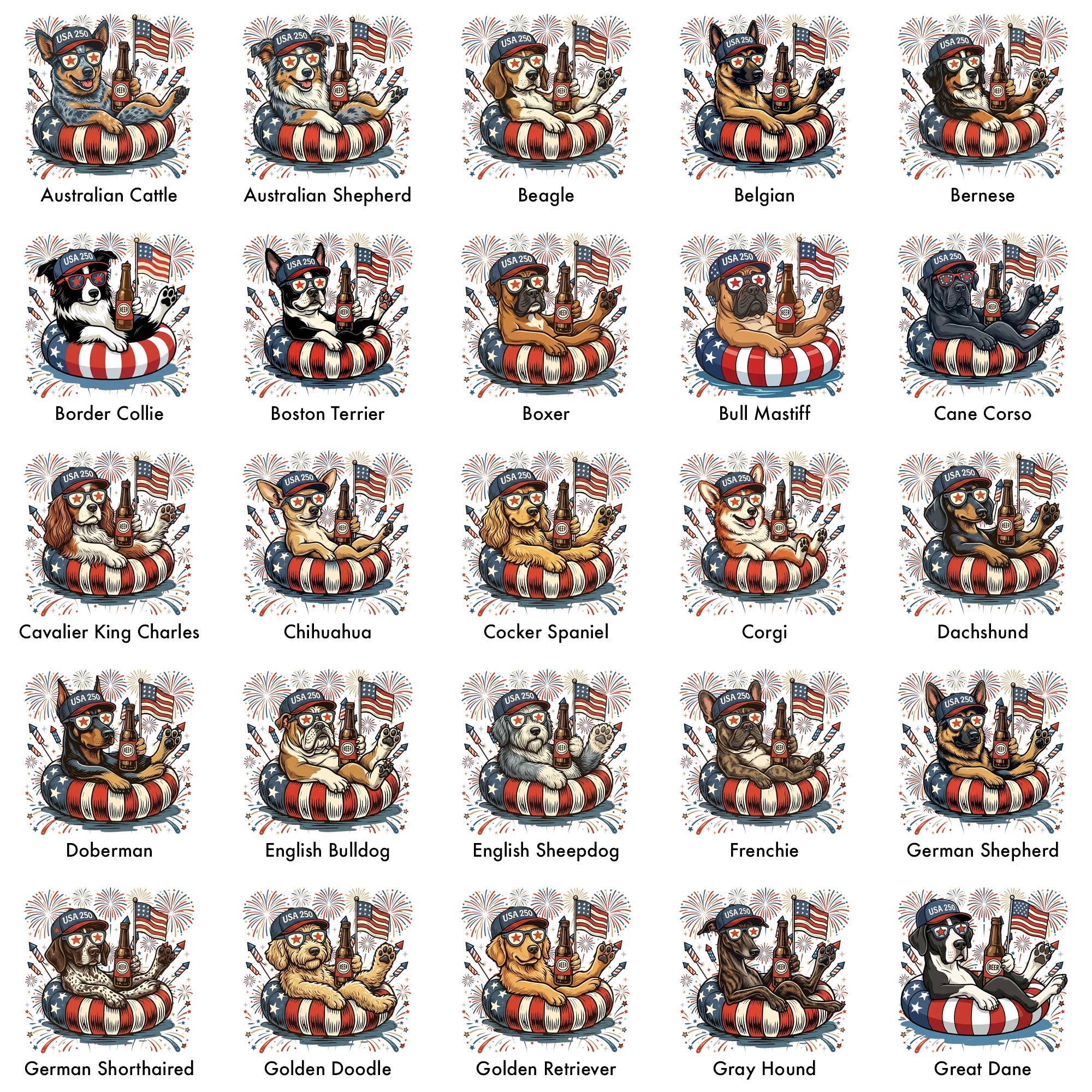 Patriotic Dogs 4th July Dog Comfort Colors 50 Dog Breeds Custom Available Usa Flag Fireworks America 250