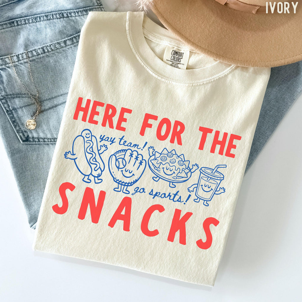 Comfort Colors Here Snacks Doodle Yay Team Go Sports Baseball Tee