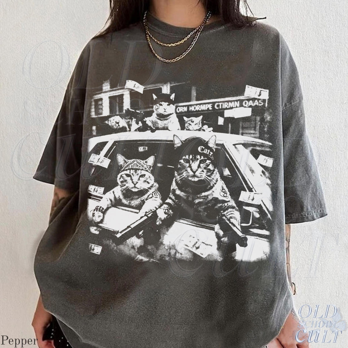Gangster Cats Vintage Black Cat Tee Retro Streetwear Cat Oversized Cat Lover
