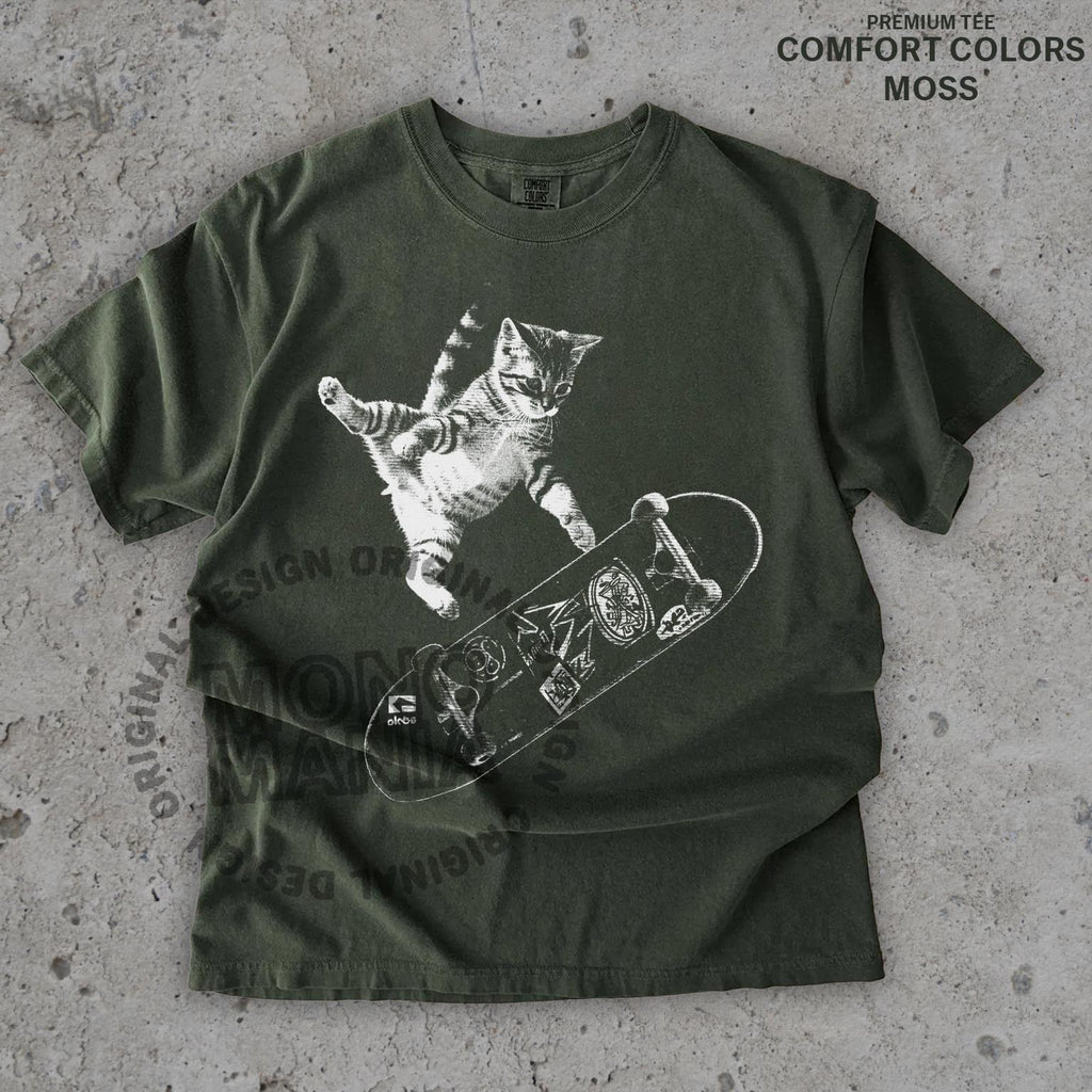 Retro Skateboarding Cat Vintage Kitten Punk Streetwear Tee Y2k Oversized