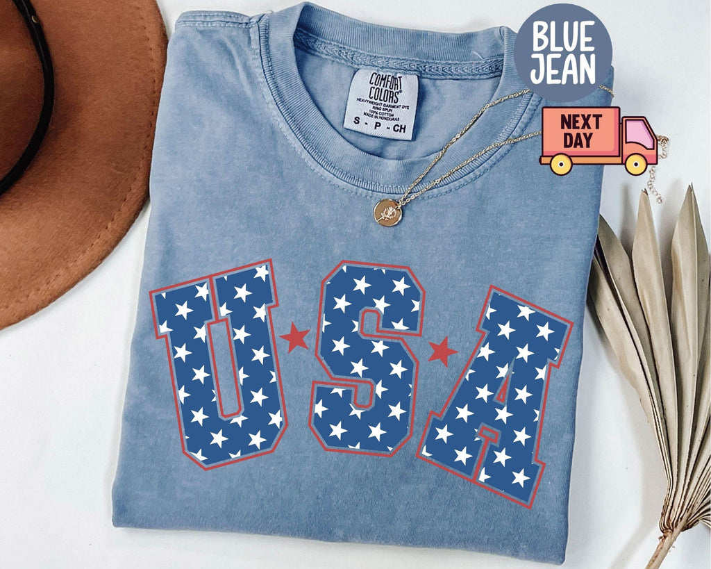 Comfort Colors Retro Star Usa 4th July Star American Retro Usa Merican Girl