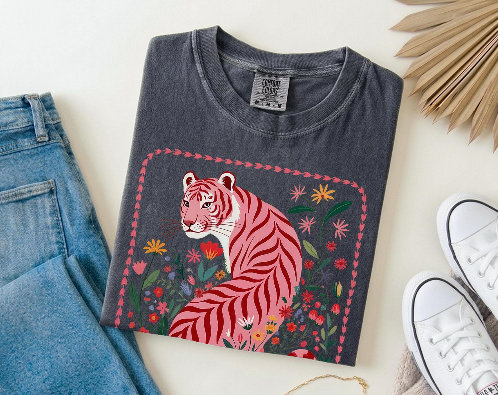 Pink Tiger Floral Comfort Colors Maximalist Wildflower Animal