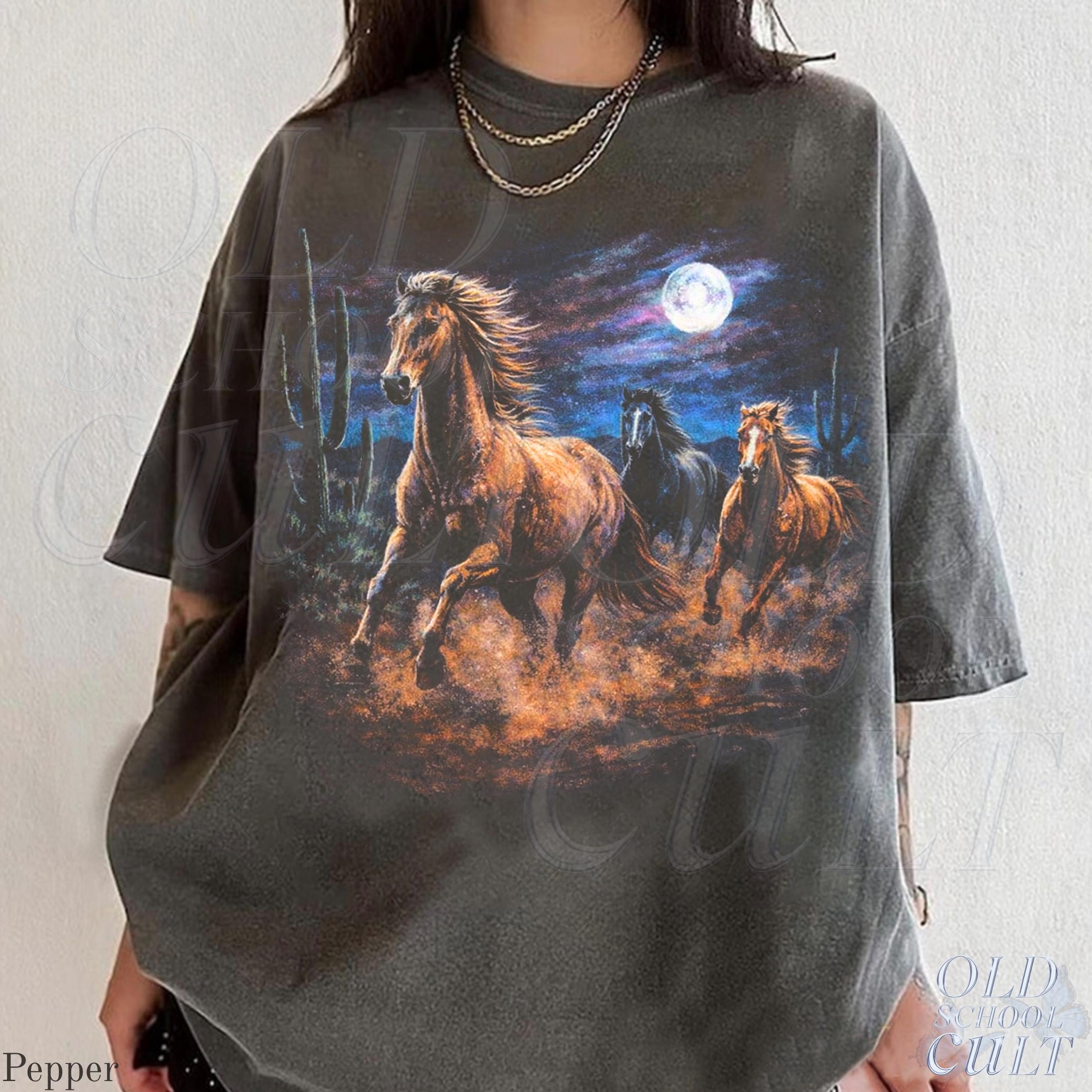 Wild Horses Vintage 90s Retro Moonlit Running Horse Tee
