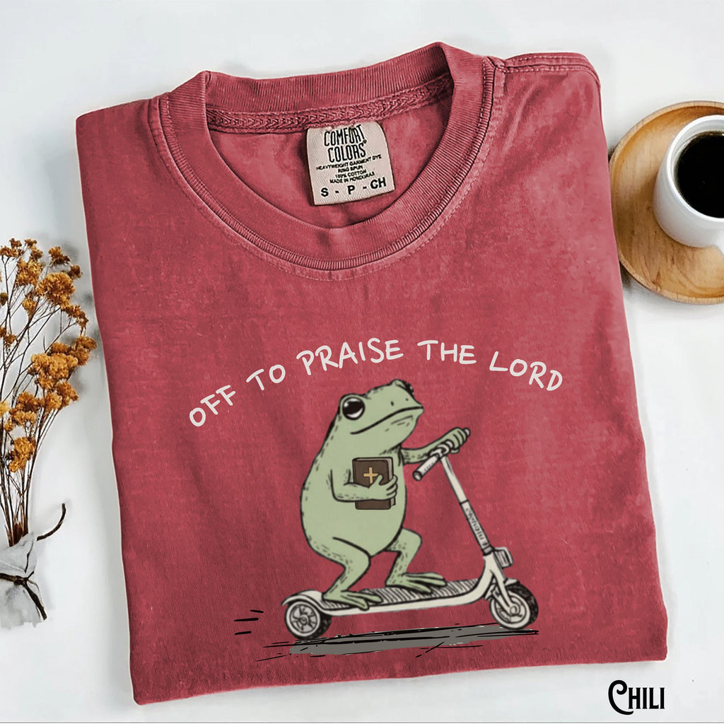 Comfort Colors Christian Garment-Dyed Tee Frog Off Praise Lord Bible Study Jesus Church Faith Humor