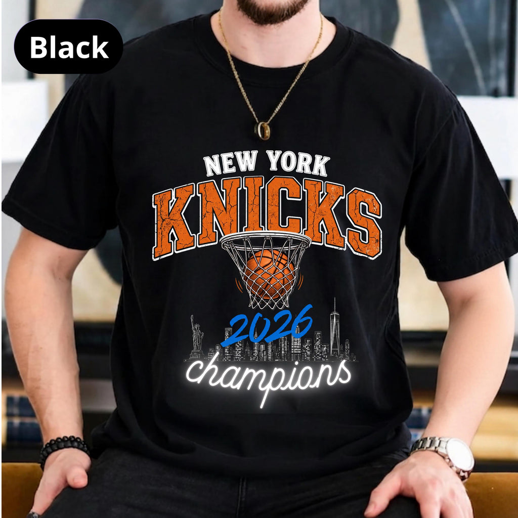 York Knicks Basketball Retro 2026 Champions Tee Nyc Skyline Streetwear Distressed Sporty Urban Fan
