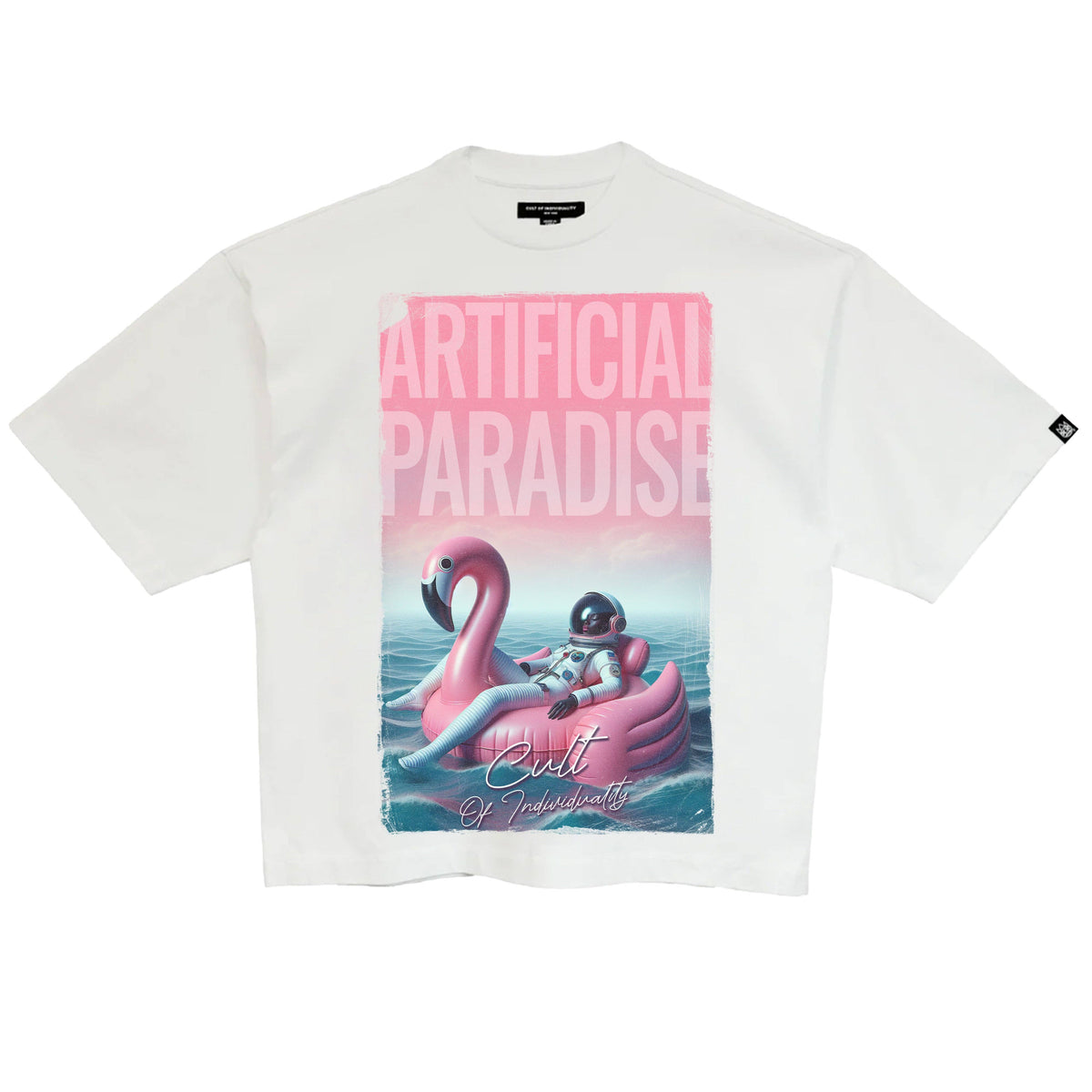 Cult's Oversized Ss Tee "Artificial Paradise" in White Unisex , , , Long Sleeve Tee