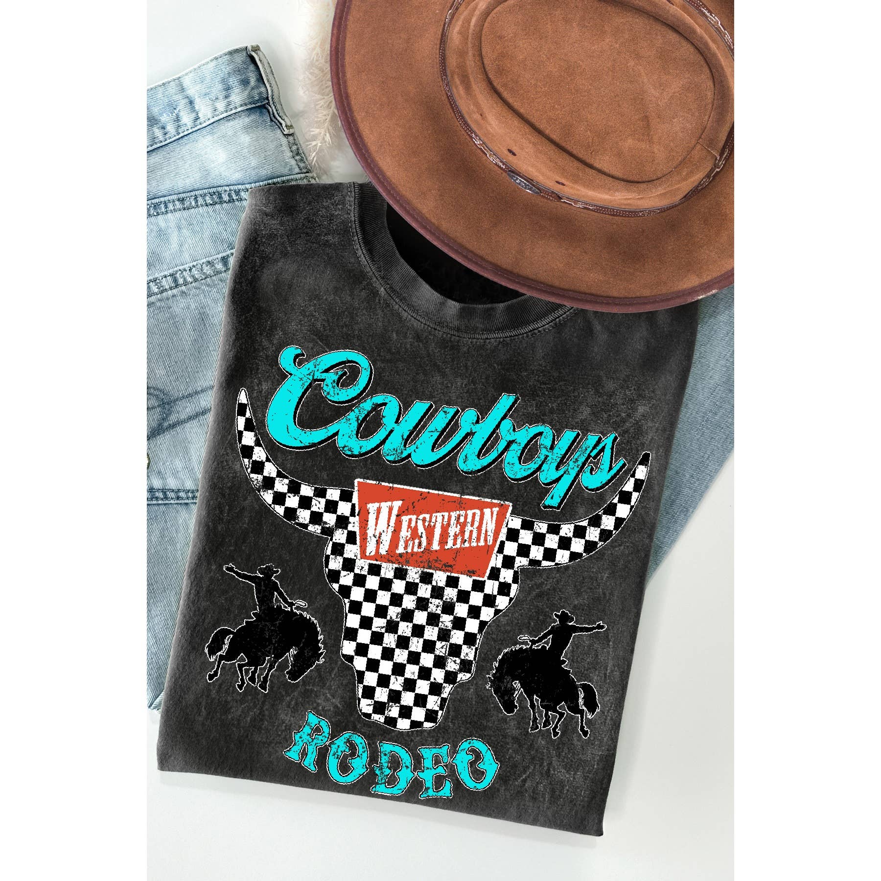 Cowboy Rodeo - Mineral Wash T Shirt Unisex , , , Long Sleeve Tee