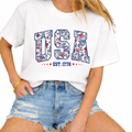 Floral USA 4th of July Patriotic Design Graphic Tee Unisex , , , Long Sleeve Tee