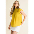 Smocked Mock Neck Flutter Sleeve Fashion Top Unisex , , , Long Sleeve Tee