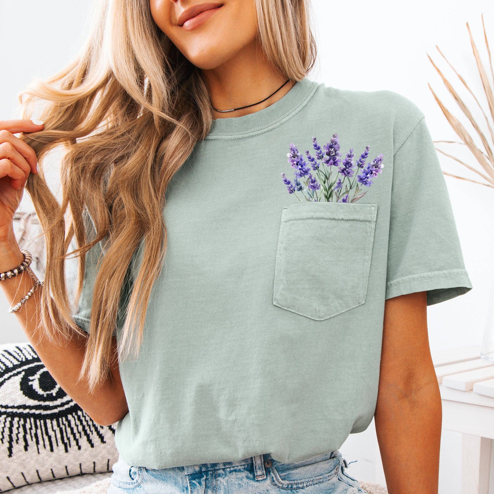 Lavender, Floral Pocket Tee, Beautiful, Gorgeous Tshirt Unisex , , , Long Sleeve Tee