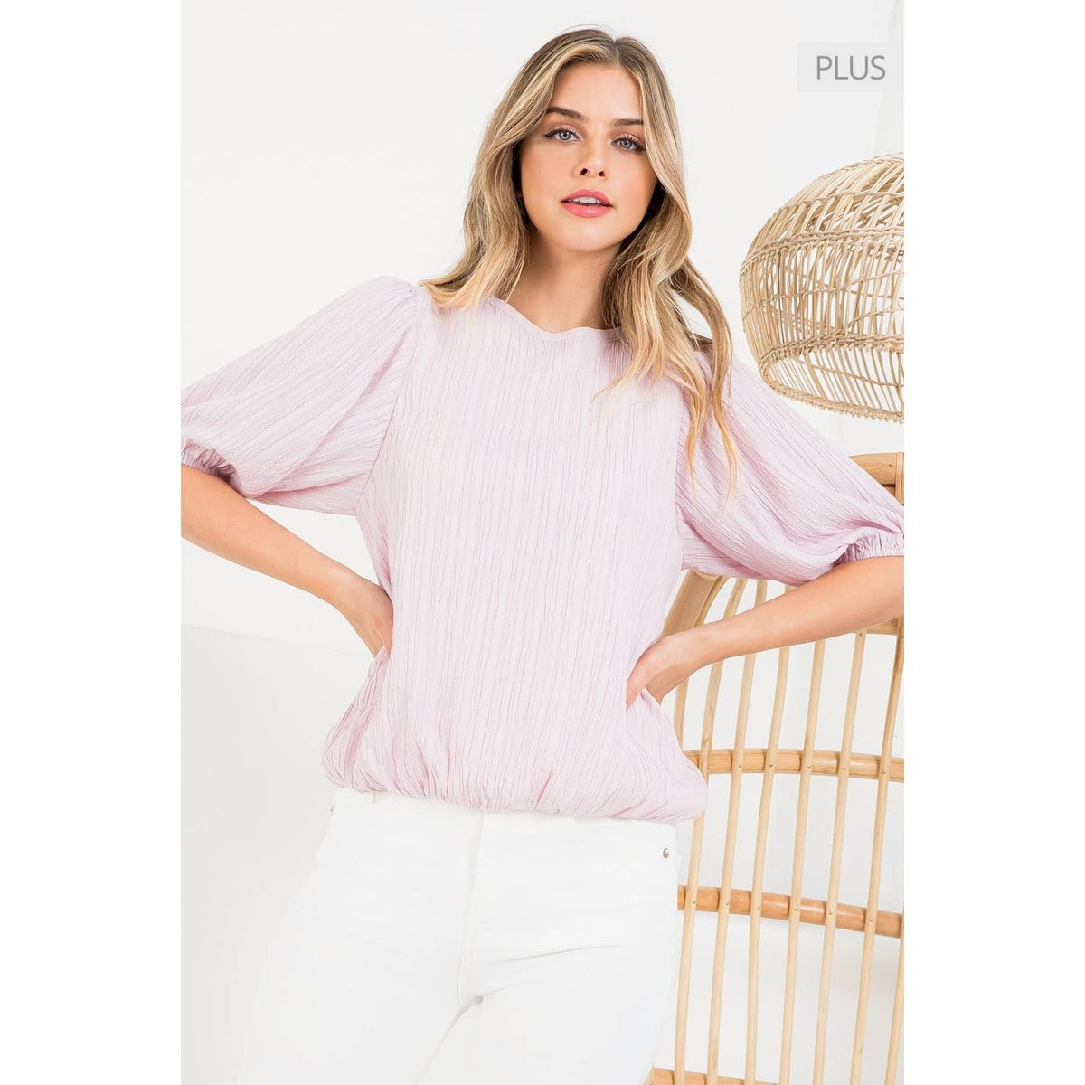 /Size Xl/ Textured Balloon Sleeve Round Neck Blouse Top Unisex , , , Long Sleeve Tee
