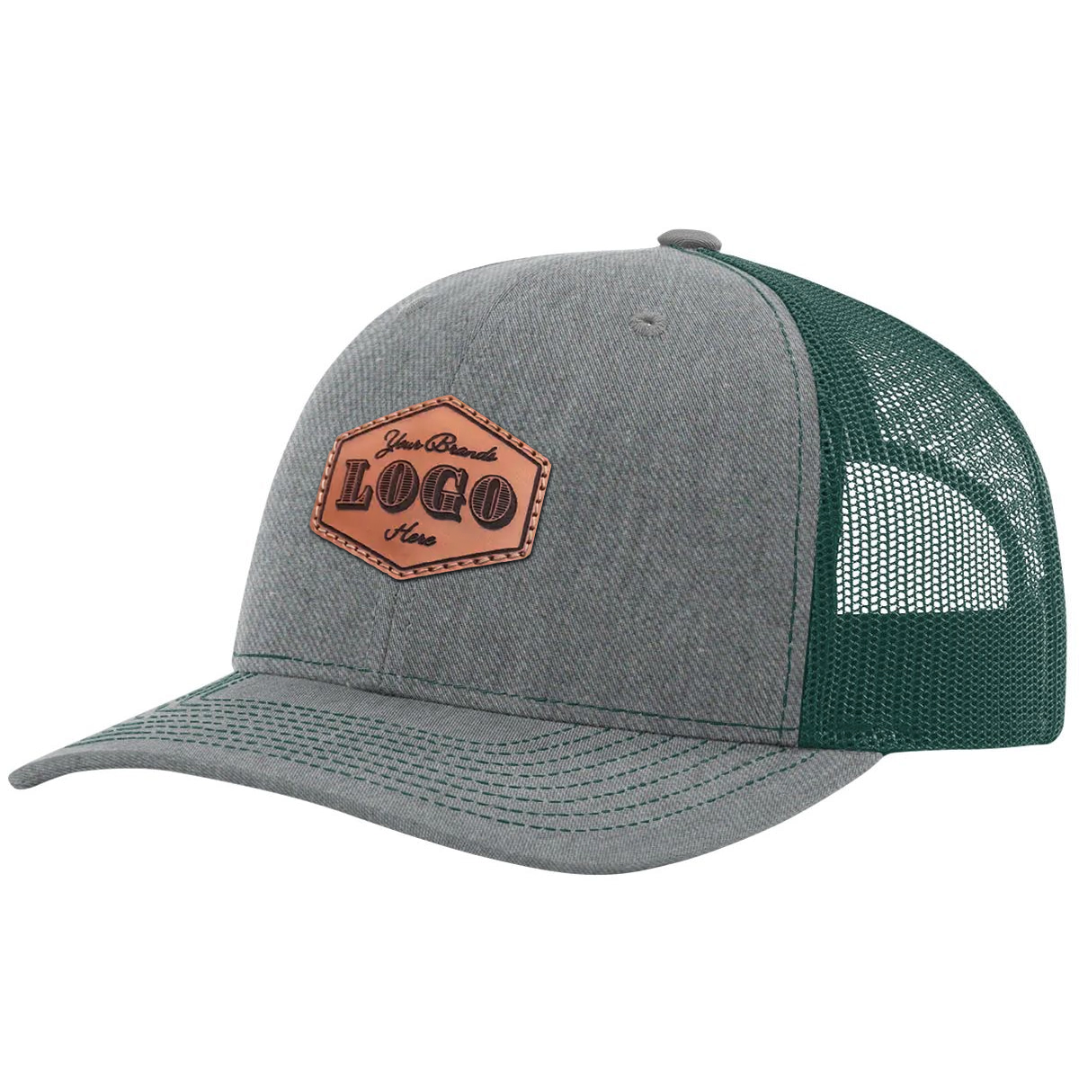 Custom Hat with Laser Engraved Patch - Heather/D.Green Unisex , , , Long Sleeve Tee