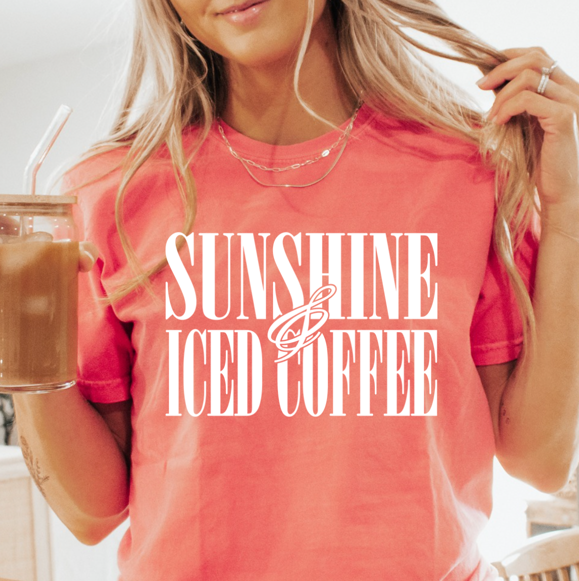 Sunshine and Iced Coffee Comfort Color Tee Unisex , , , Long Sleeve Tee