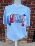 America Patchwork On Comfort Colors Chambray Unisex , , , Long Sleeve Tee