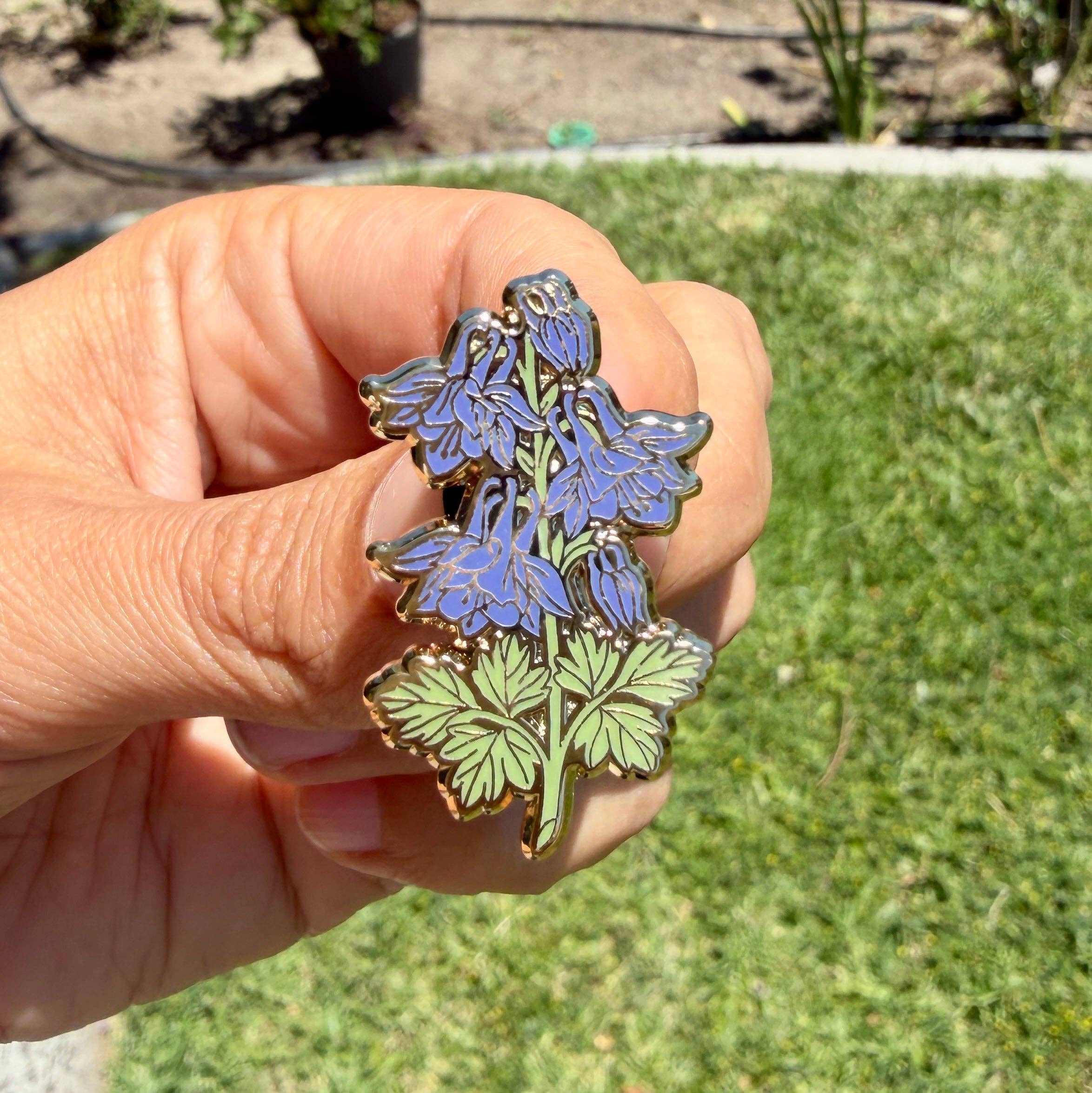 Colorado Columbine Enamel Pin – Blue Columbine Flower Lapel Unisex , , , Long Sleeve Tee