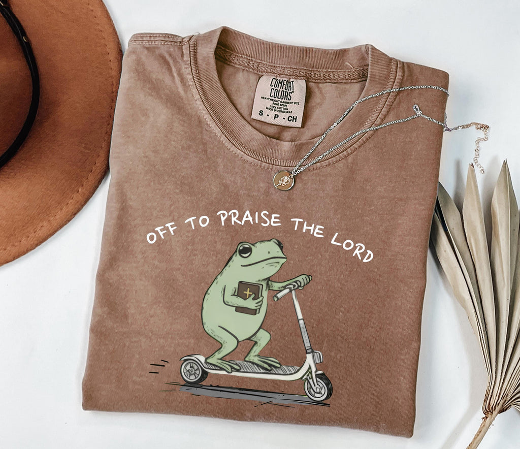 Comfort Colors Christian Dyed Tee Frog Off Praise Lord Bible Study Humor Jesus Church Faith